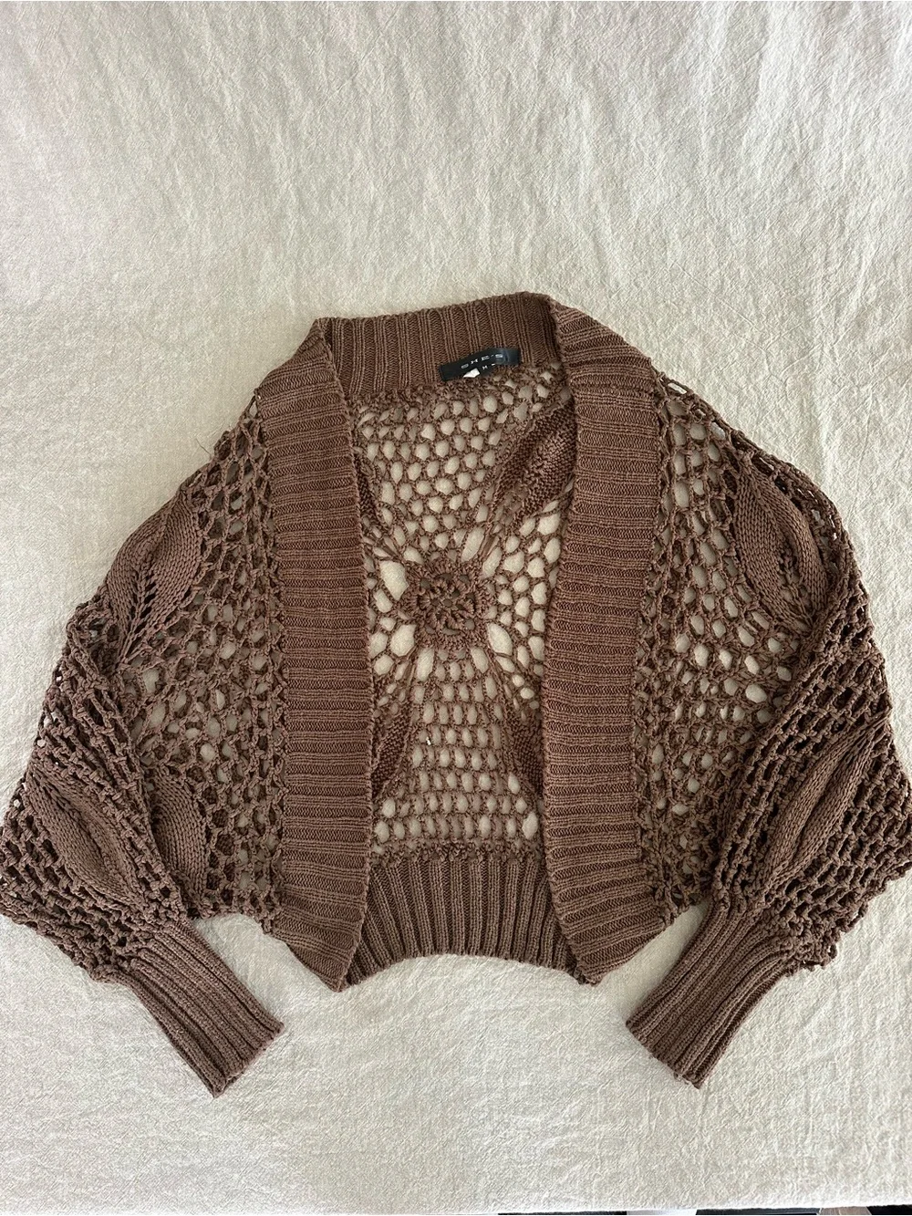 Brown Crochet Open-Knit Women's Cardigan Sweater - Picture 1 of 4